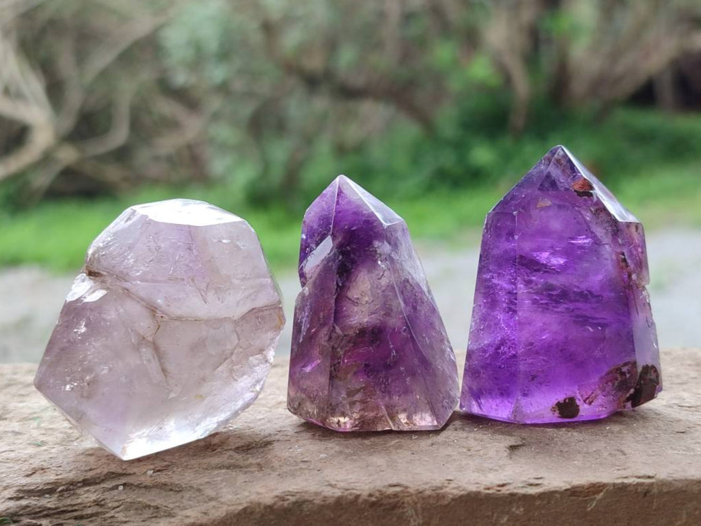 Polished Window Amethyst Crystals x 12 From Akansobe, Madagascar - Toprock Gemstones and Minerals 