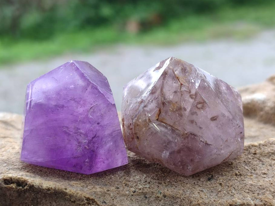 Polished Window Amethyst Crystals x 12 From Akansobe, Madagascar - Toprock Gemstones and Minerals 