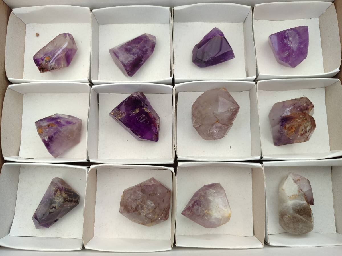 Polished Window Amethyst Crystals x 12 From Akansobe, Madagascar - Toprock Gemstones and Minerals 