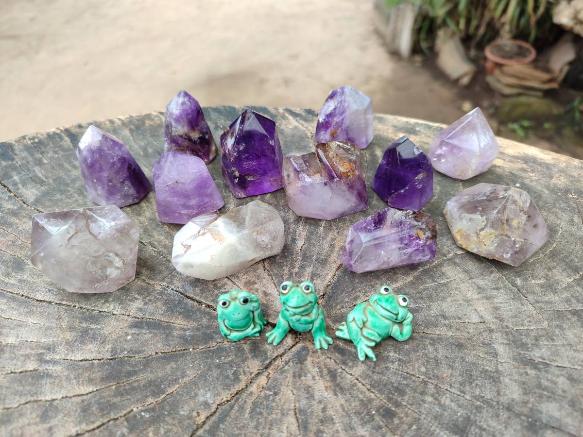 Polished Window Amethyst Crystals x 12 From Akansobe, Madagascar - Toprock Gemstones and Minerals 