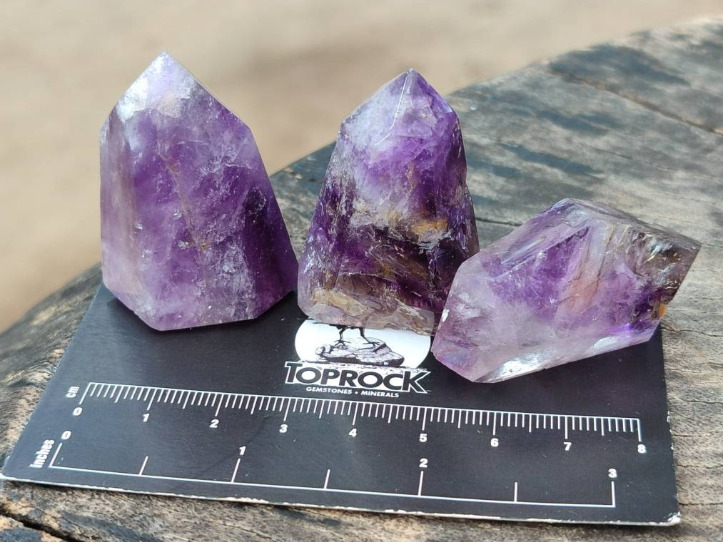 Polished Window Amethyst Crystals x 12 From Akansobe, Madagascar - Toprock Gemstones and Minerals 