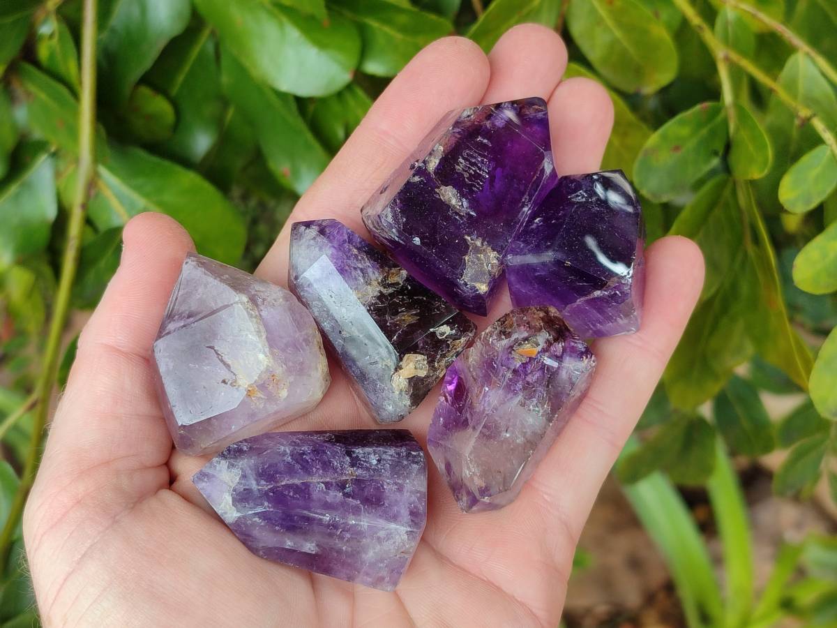Polished Window Amethyst Crystals x 12 From Akansobe, Madagascar - Toprock Gemstones and Minerals 