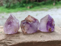 Polished Window Amethyst Crystals x 12 From Akansobe, Madagascar