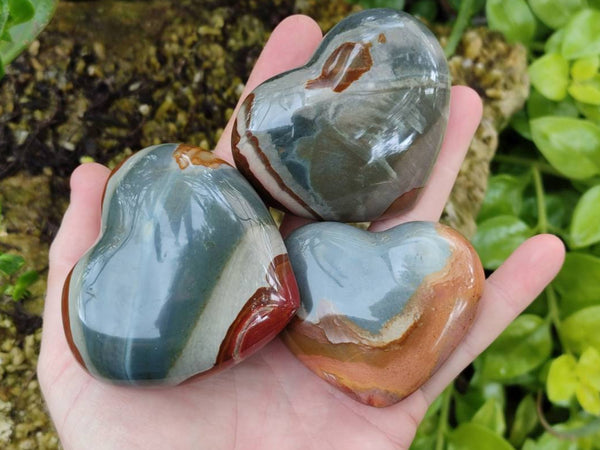Polished Polychrome Jasper Hearts x 12 From NW Coast, Madagascar