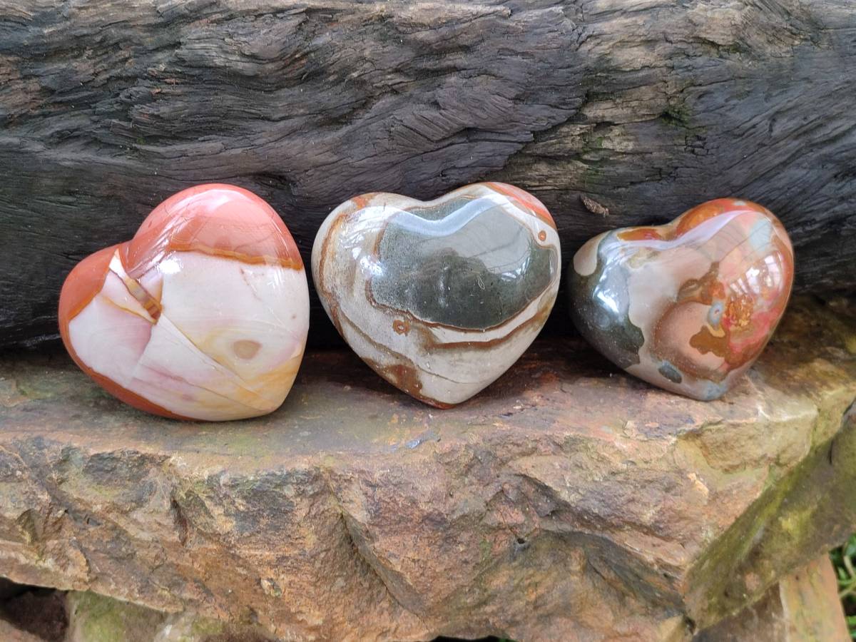 Polished Polychrome Jasper Hearts x 12 From NW Coast, Madagascar - Toprock Gemstones and Minerals 