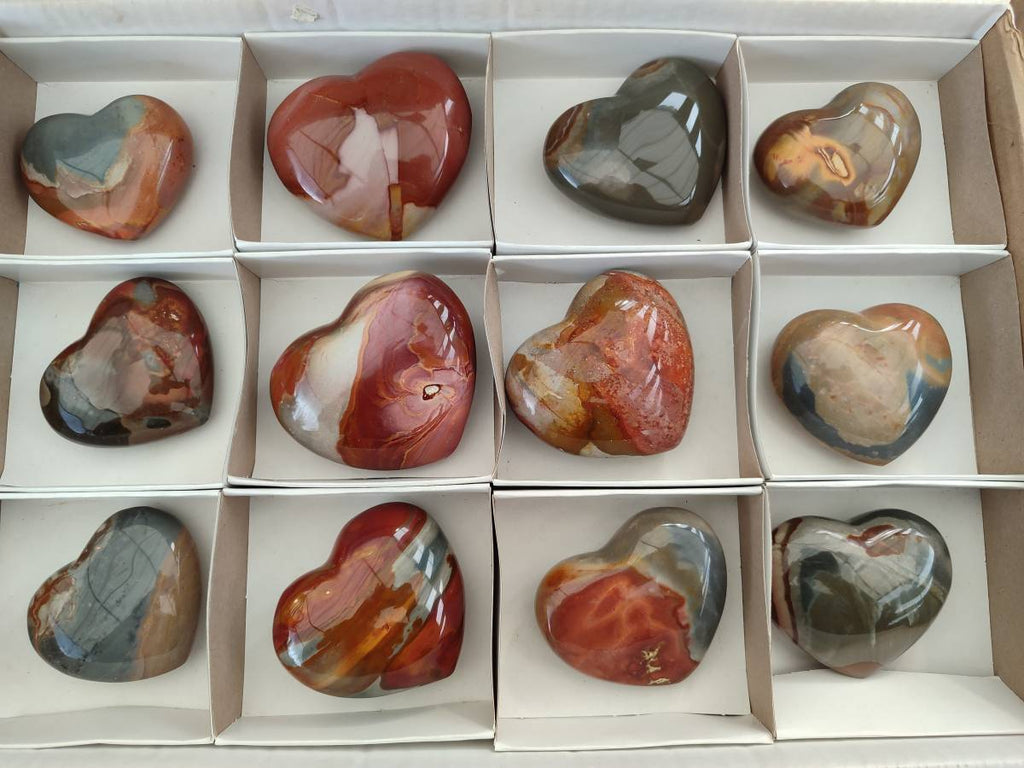 Polished Polychrome Jasper Hearts x 12 From NW Coast, Madagascar - Toprock Gemstones and Minerals 