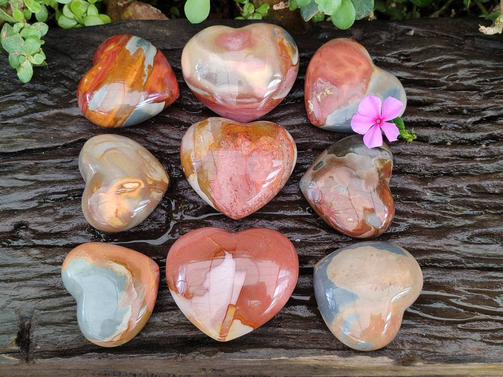 Polished Polychrome Jasper Hearts x 12 From NW Coast, Madagascar - Toprock Gemstones and Minerals 