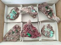 Natural Salrose Cobaltion Dolomite with Malachite Specimens x 6 From Kakanda, Congo