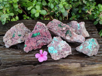 Natural Salrose Cobaltion Dolomite with Malachite Specimens x 6 From Kakanda, Congo