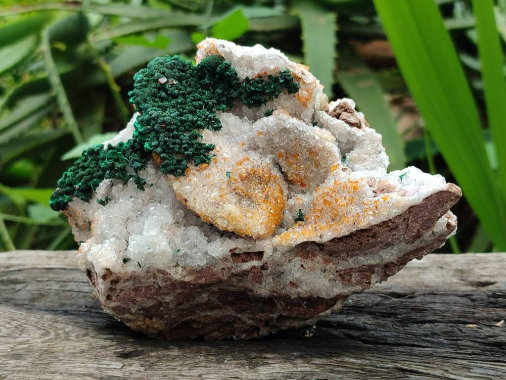 Natural Silky Ball Malachite and Drusy Quartz On Dolomite Matrix Specimens x 2 From Mindingi Mine, Kambove, Congo - Toprock Gemstones and Minerals 