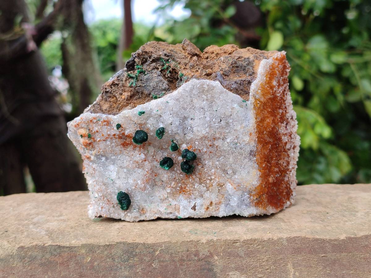 Natural Silky Ball Malachite and Drusy Quartz On Dolomite Matrix Specimens x 2 From Mindingi Mine, Kambove, Congo - Toprock Gemstones and Minerals 