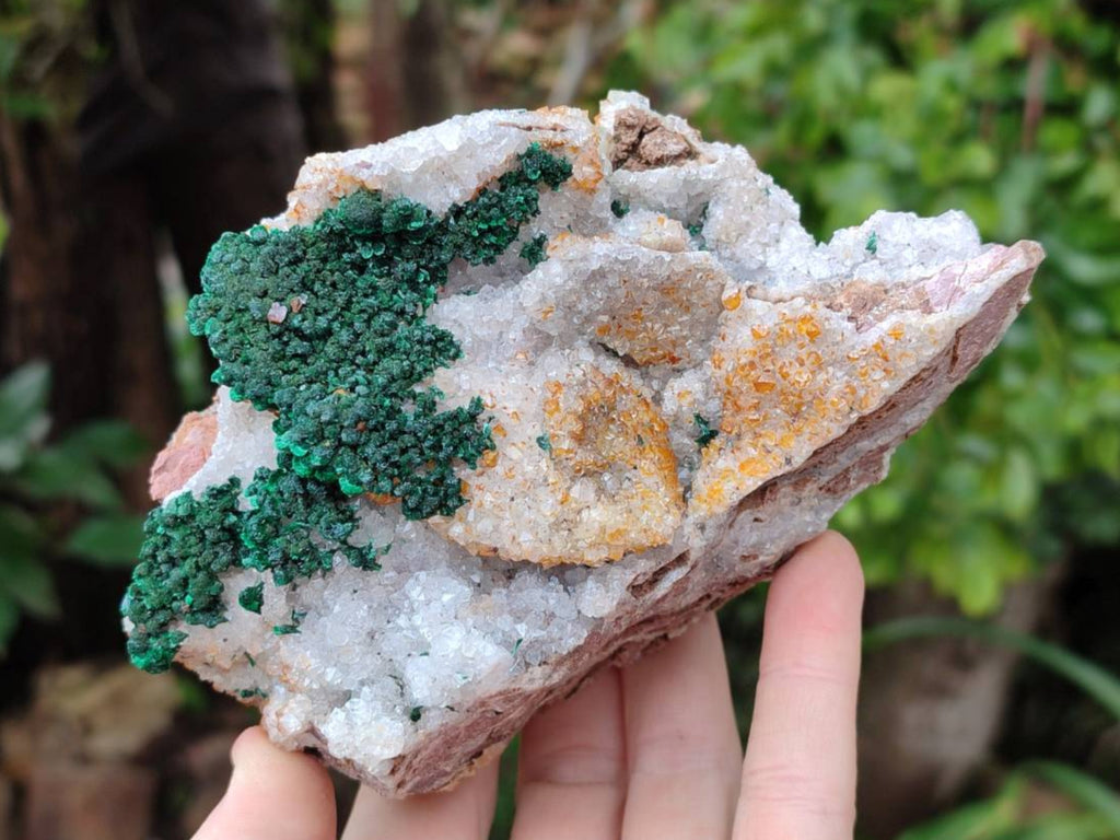 Natural Silky Ball Malachite and Drusy Quartz On Dolomite Matrix Specimens x 2 From Mindingi Mine, Kambove, Congo - Toprock Gemstones and Minerals 