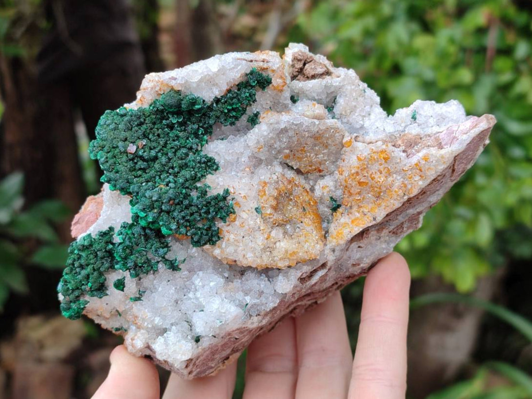 Natural Silky Ball Malachite and Drusy Quartz On Dolomite Matrix Specimens x 2 From Mindingi Mine, Kambove, Congo - Toprock Gemstones and Minerals 