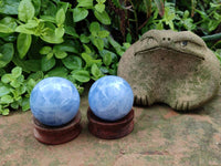 Polished Blue Calcite Spheres x 4 From Madagascar