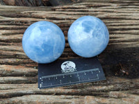 Polished Blue Calcite Spheres x 4 From Madagascar