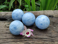 Polished Blue Calcite Spheres x 4 From Madagascar