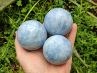 Polished Blue Calcite Spheres x 4 From Madagascar
