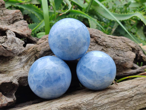Polished Blue Calcite Spheres x 4 From Madagascar