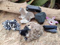 Natural Schorl Black Tourmaline with Associated Minerals x 6 From Erongo, Namibia