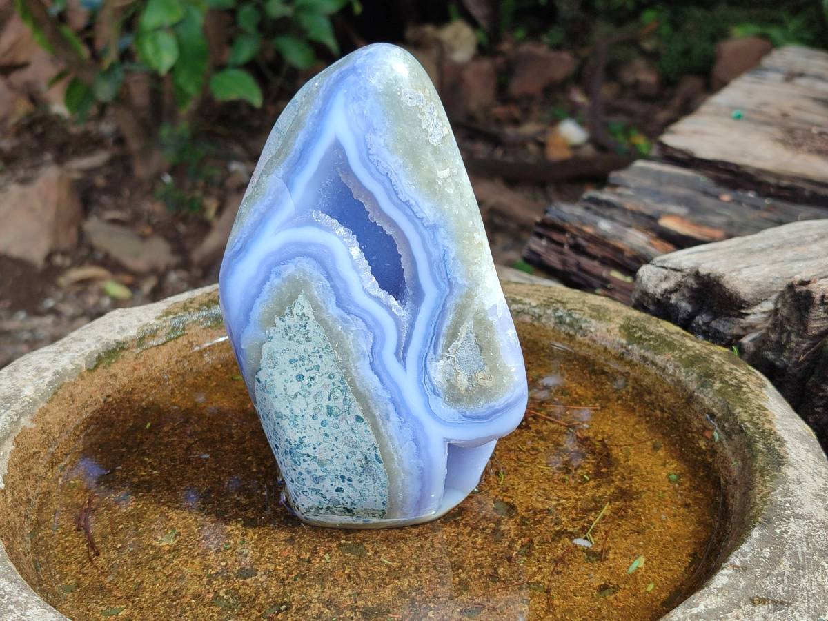 Polished Blue Lace Agate Standing Free Forms x 2 From Nsanje, Malawi - Toprock Gemstones and Minerals 