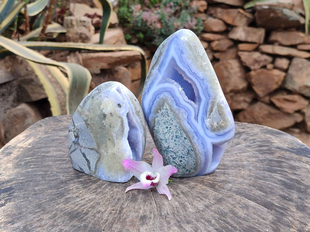 Polished Blue Lace Agate Standing Free Forms x 2 From Nsanje, Malawi - Toprock Gemstones and Minerals 