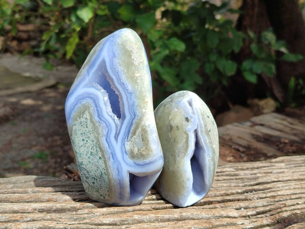 Polished Blue Lace Agate Standing Free Forms x 2 From Nsanje, Malawi - Toprock Gemstones and Minerals 