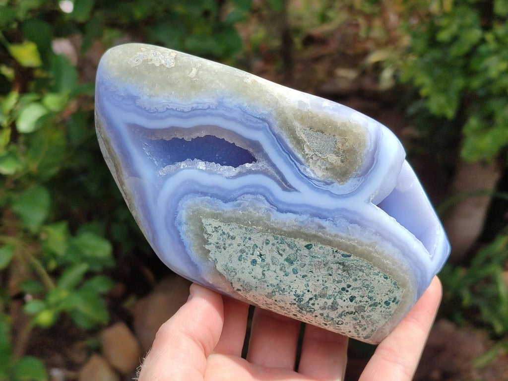 Polished Blue Lace Agate Standing Free Forms x 2 From Nsanje, Malawi - Toprock Gemstones and Minerals 