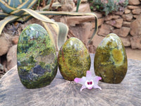Polished Green Opal Standing Free Form x 3 From Betroka, Madagascar
