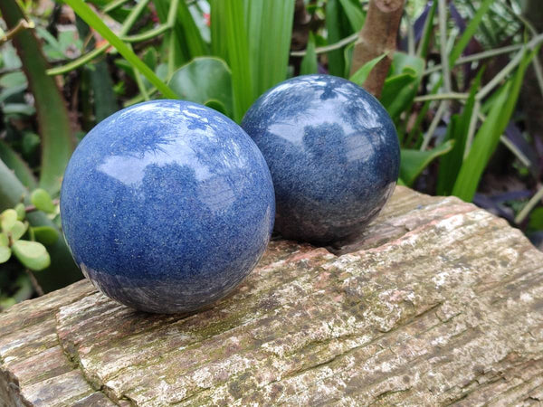 Polished Large Lazulite Spheres x 2 From Madagascar