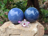 Polished Large Lazulite Spheres x 2 From Madagascar