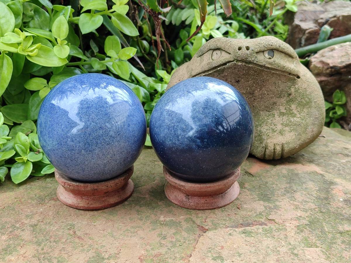 Polished Large Lazulite Spheres x 2 From Madagascar - Toprock Gemstones and Minerals 