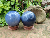 Polished Large Lazulite Spheres x 2 From Madagascar