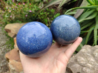 Polished Large Lazulite Spheres x 2 From Madagascar