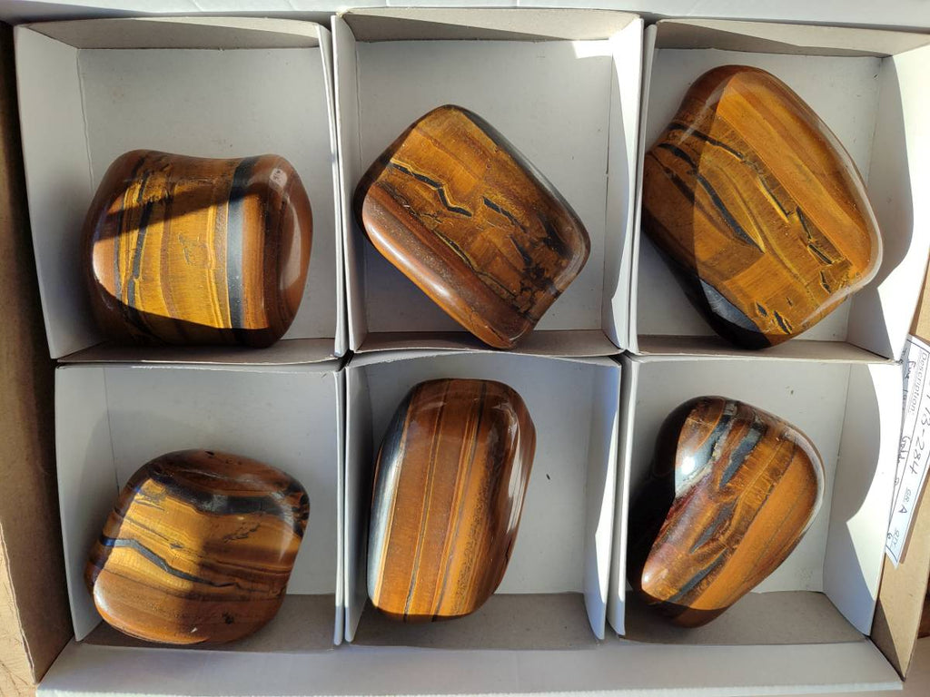 Polished Golden Tiger's Eye Jumbo Tumbled Stones x 6 From Prieska, South Africa - Toprock Gemstones and Minerals 