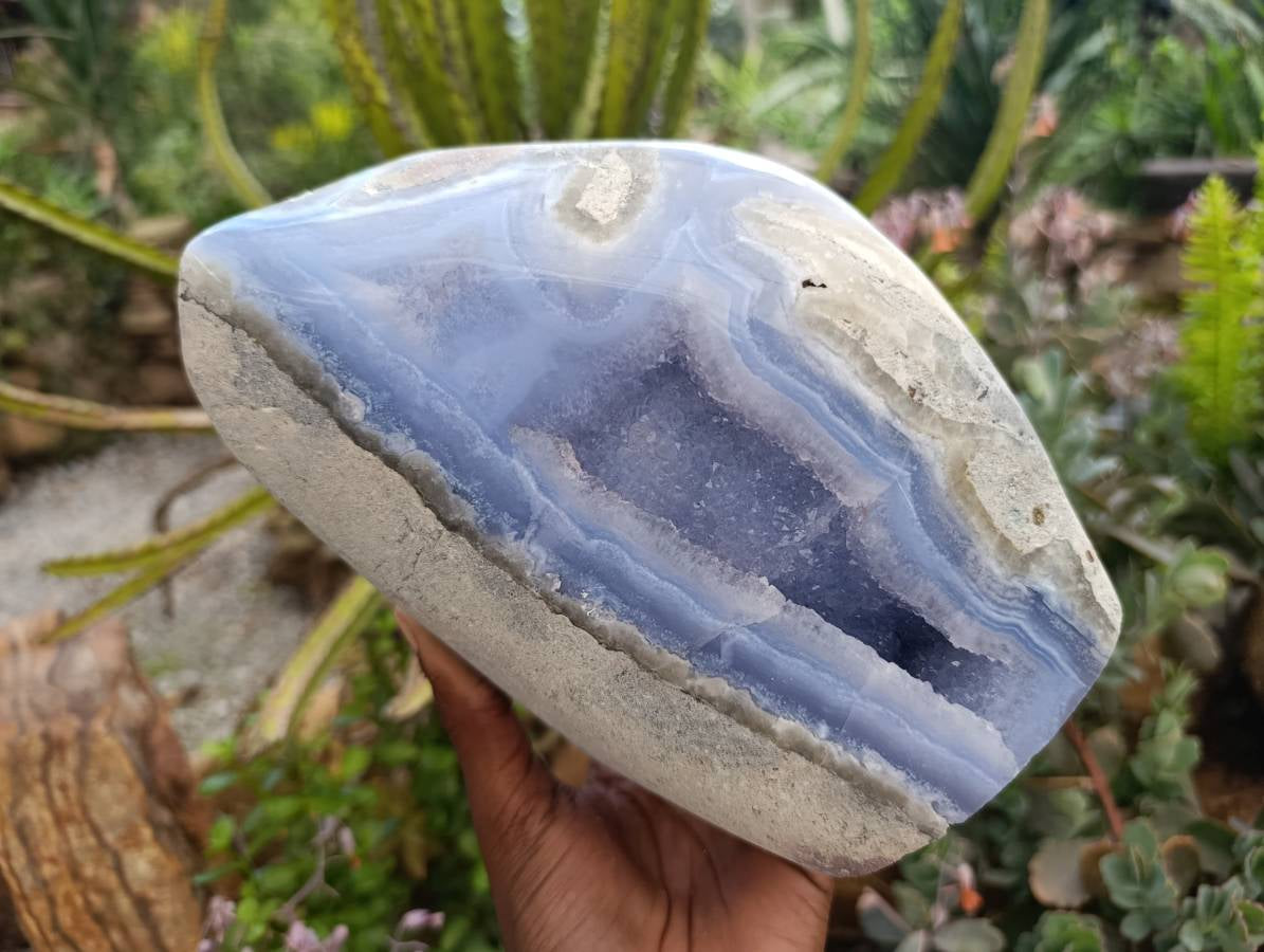 Polished Blue Lace Agate Standing Free Form x 1 From Nsanje, Malawi - Toprock Gemstones and Minerals 