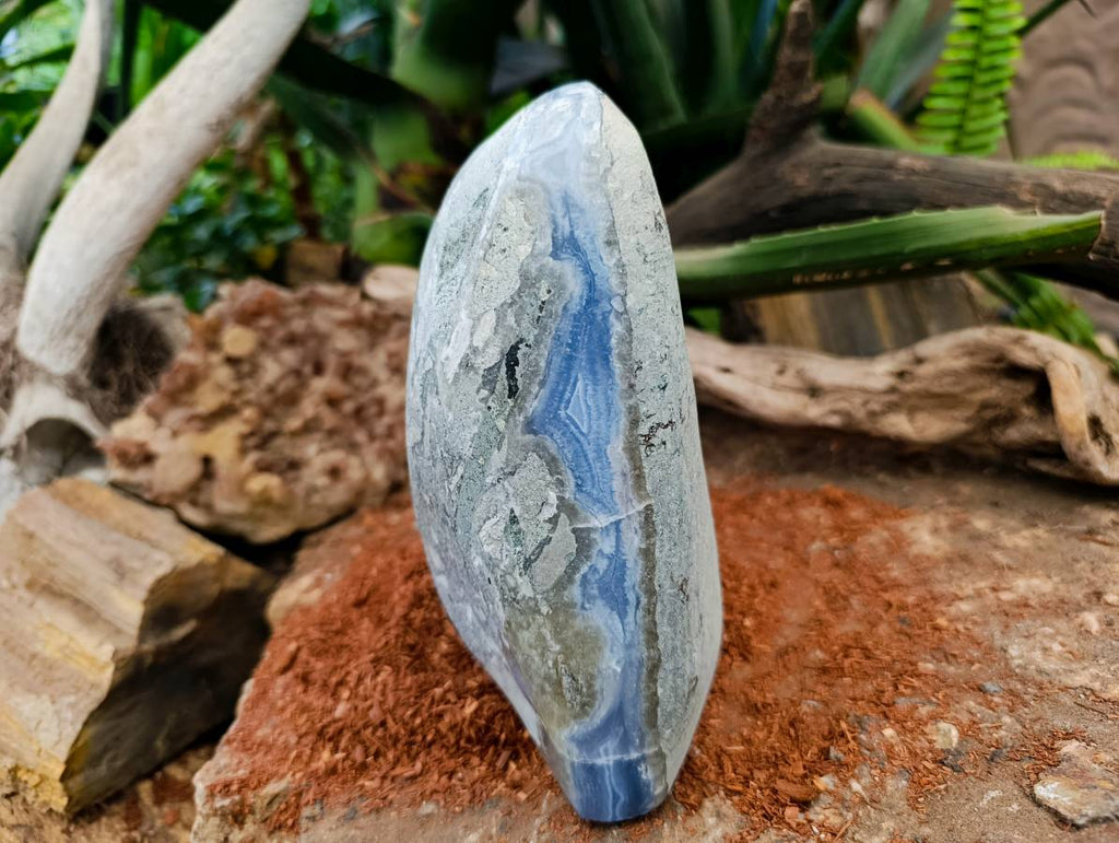 Polished Blue Lace Agate Standing Free Form x 1 From Nsanje, Malawi - Toprock Gemstones and Minerals 