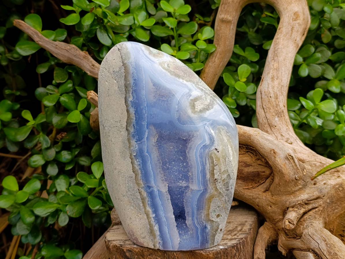 Polished Blue Lace Agate Standing Free Form x 1 From Nsanje, Malawi - Toprock Gemstones and Minerals 