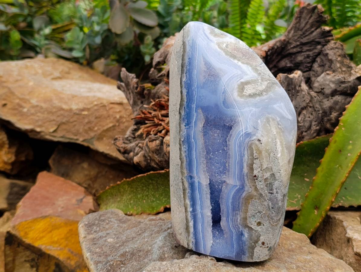 Polished Blue Lace Agate Standing Free Form x 1 From Nsanje, Malawi - Toprock Gemstones and Minerals 