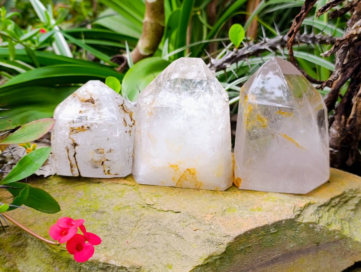 Polished Window Quartz Crystals x 3 From Madagascar - Toprock Gemstones and Minerals 