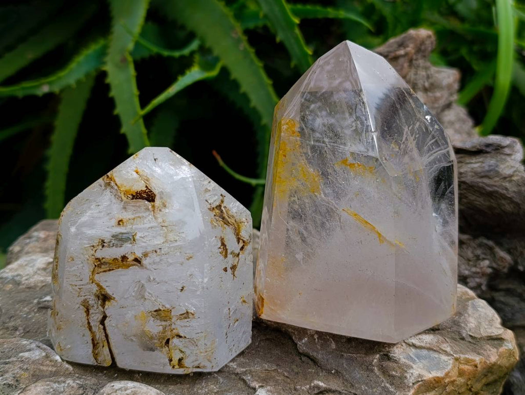 Polished Window Quartz Crystals x 3 From Madagascar - Toprock Gemstones and Minerals 
