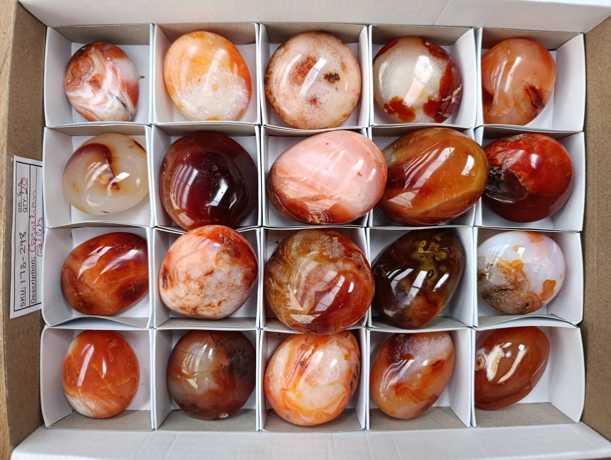 Polished Carnelian Agate Gemstone Galets x 20 From Madagascar - Toprock Gemstones and Minerals 