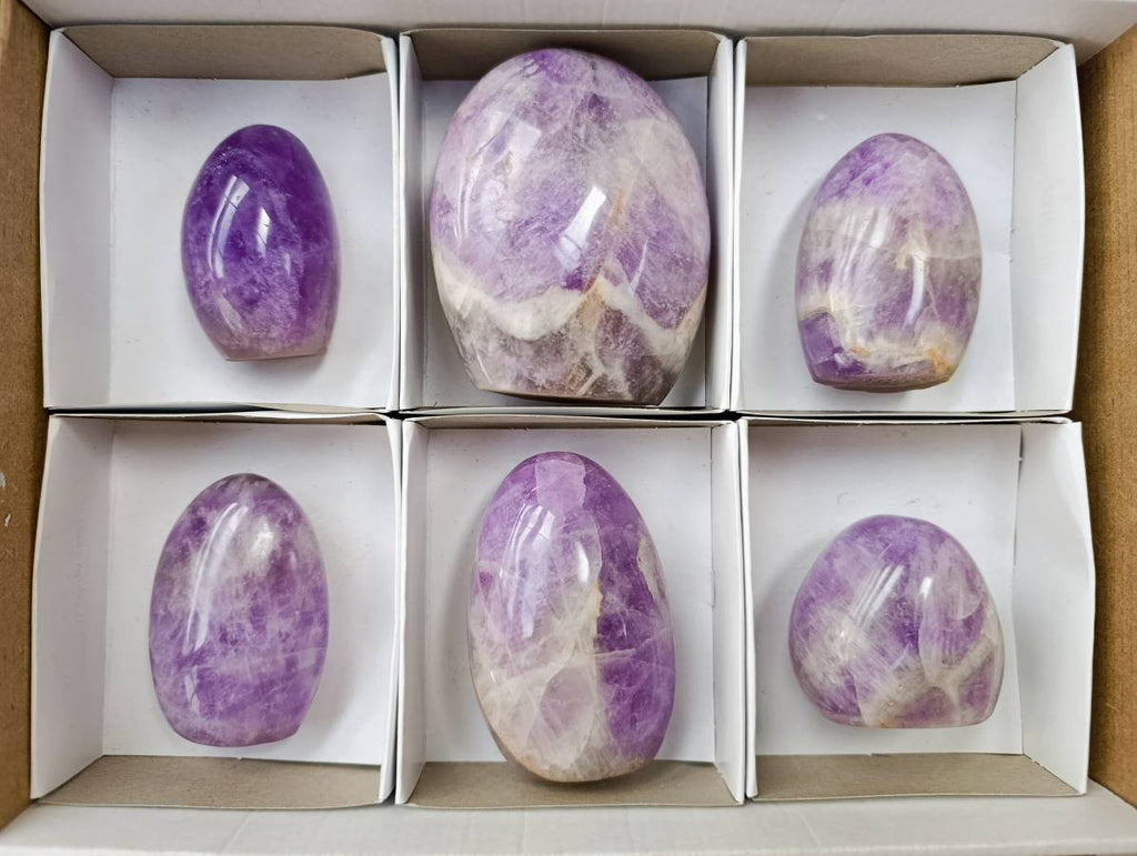 Polished Purple Chevron Amethyst Standing Free Form x 6 from Ankazobe, Madagascar - Toprock Gemstones and Minerals 