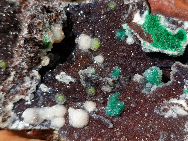 Natural Silky Ball Malachite and Drusy Quartz On Dolomite Matrix Specimen x 1 From Mindingi Mine, Kambove, Congo