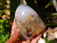 Polished Dendritic Agate Standing Free Forms x 4 From Madagascar