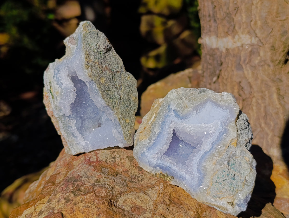 Natural Blue Lace Agate Geode Specimens x 6 From Nsanje, Malawi - Toprock Gemstones and Minerals 