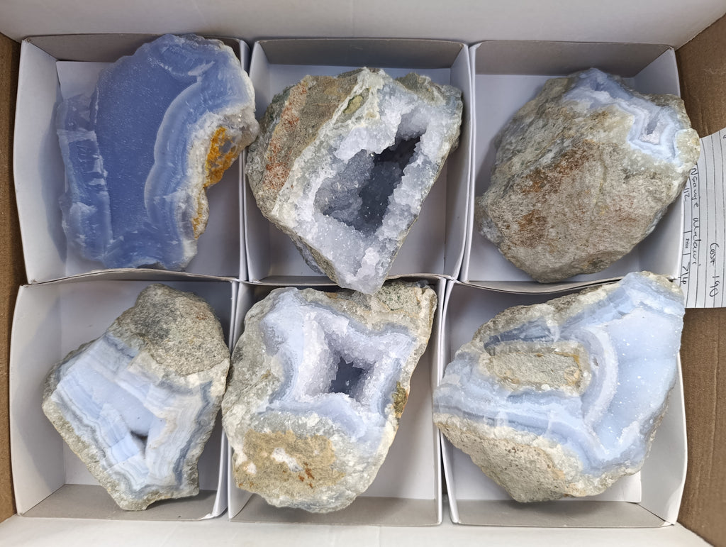Natural Blue Lace Agate Geode Specimens x 6 From Nsanje, Malawi - Toprock Gemstones and Minerals 