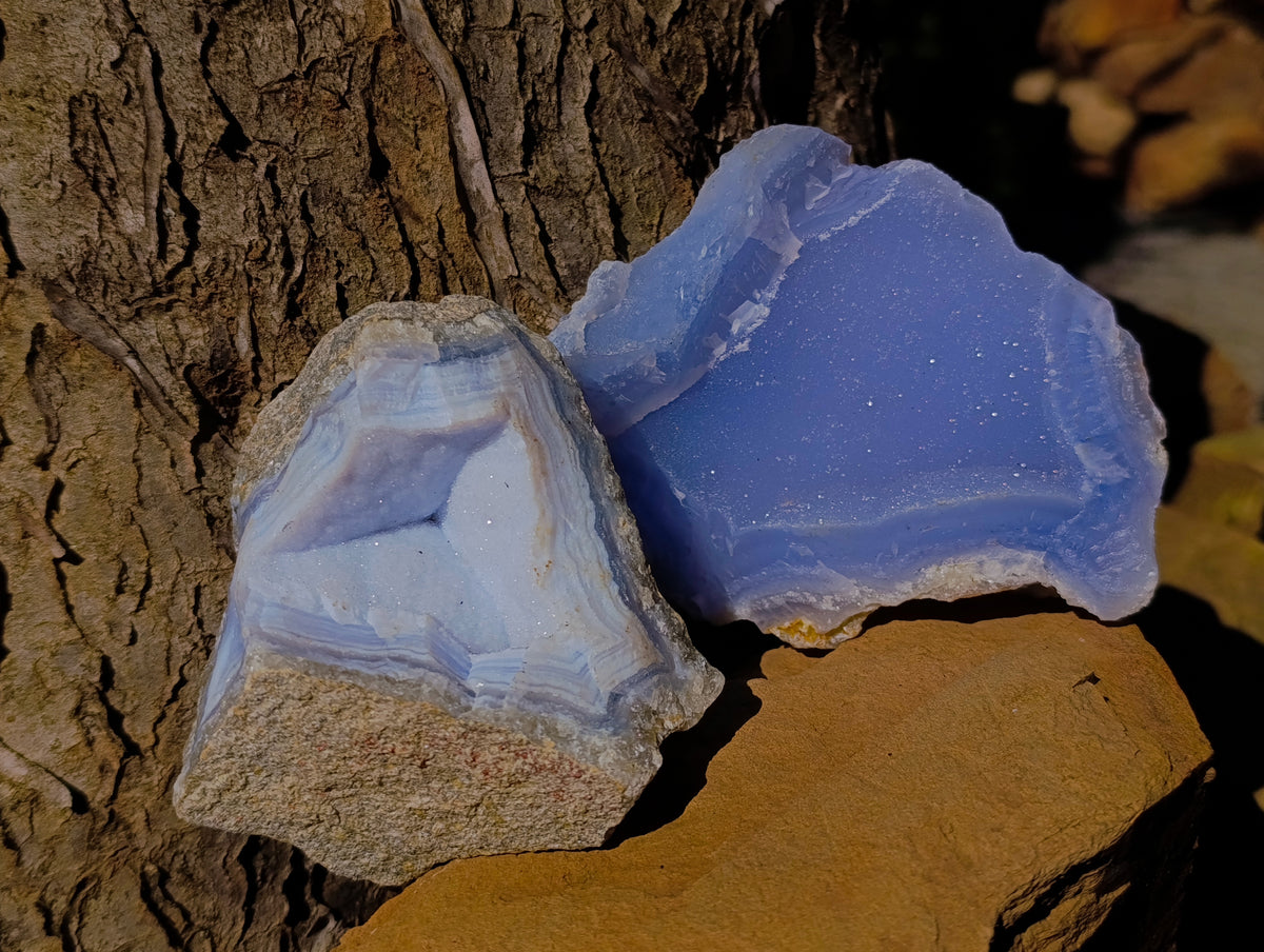 Natural Blue Lace Agate Geode Specimens x 6 From Nsanje, Malawi - Toprock Gemstones and Minerals 