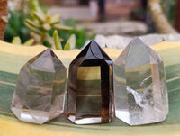Polished Smokey Wispy Phantom Quartz Crystals x 12 From Anzojorabe, Madagascar