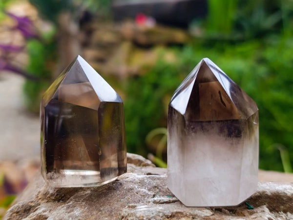 Polished Smokey Wispy Phantom Quartz Crystals x 12 From Anzojorabe, Madagascar