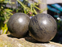 Polished Basalt Pharaoh Stone Spheres x 2 From Iron Duke Mine, Zimbabwe